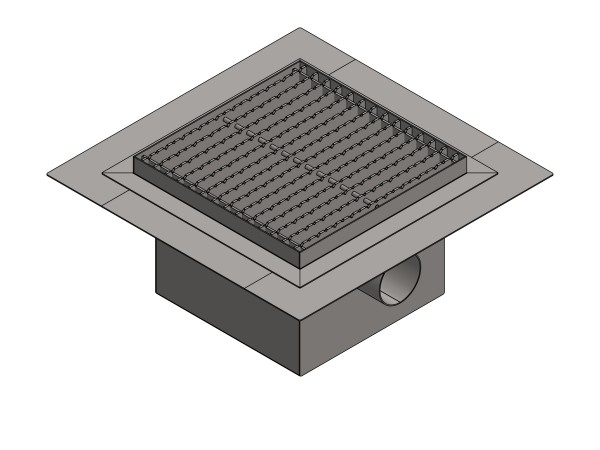 Inox talni sifon Z REŠETKO, dimenzij 300mm x 300mm x 213mm Ø75mm horizontalno POVOZEN PROTIZDRSEN s PRIROBNICO za HIDROIZOLACIJO