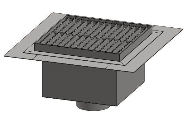 Inox talni sifon Z REŠETKO, dimenzij 300mm x 300mm x 191mm Ø110mm vertikalno POVOZEN PROTIZDRSEN s PRIROBNICO za HIDROIZOLACIJO