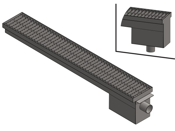 Inox protizdrsna talna rešetka s koritom,sifonom in košaro. Dimenzij:150mm x 3000mm ,odtok opcija Ø50mm / Ø75mm ,smer odtoka opcijsko horizontalno ali vertikalno-POVOZNA,PROTIZDRSNA brez PRIROBNICE za HIDROIZOLACIJO