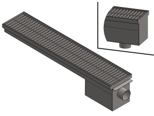 Inoks podna rešetka s koritom i sifonom, dimenzija 200mm x 500mm - 3000mm x Ø50mm / Ø75mm / Ø110mm vodoravno / okomito POGODNA ZA PRELAZAK VOZILOM PROTUKLIZNA