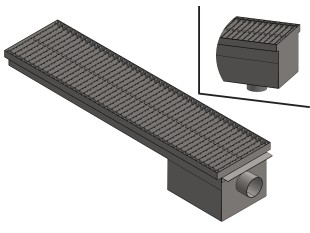 Griglia a pavimento inox con vasca e sifone, dimensioni 250mm x 500mm - 3000mm x Ø50mm / Ø75mm / Ø110m orizzontale/verticale CARRABILE ANTISCIVOLO