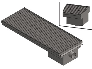 Inoks podna rešetka s koritom i sifonom, dimenzija 400mm x 500mm - 3000mm x Ø50mm / Ø75mm / Ø110mm vodoravno / okomito POGODNA ZA PRELAZAK VOZILOM PROTUKLIZNA