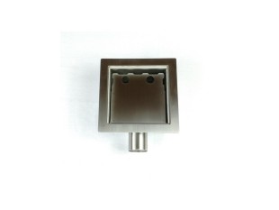 Sifone a pavimento con coperchio di 5mm MODELLO FORATO (CARRABILE) 300x300x206mm INOX Ø110mm orizzontale