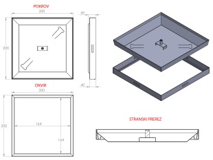 OLJNI JAŠEK - POKROV s poglobljenim dnom 200 X 200 X 40mm INOX