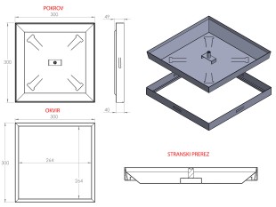 ULJNI ŠAHT – POKLOPAC sa podubljenim dnom 300 X 300 X 40mm INOX