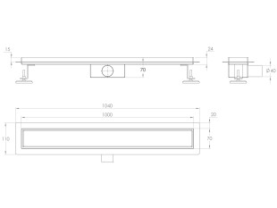 Kanaleta tuš z VALOVITIM VZORCEM, dimenzij: 1000(d)x70(š)x70(v)mm INOX