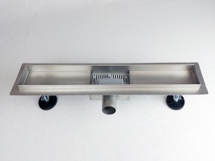 Canalina di scarico per doccia con copertura in VETRO TEMPERATO BIANCO, dimensioni: 500(l) x 70(w) x 70(h) mm INOX