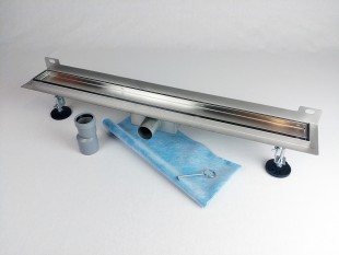 Canalina di scarico A PARETE per installazione in CERAMICA, dimensioni: 900(l) x 70(w) x 70(h) mm INOX