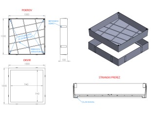 ULJNI ŠAHT – POKLOPAC sa dnom i čeličnom armaturom 1000 X 1000 X 100mm INOX