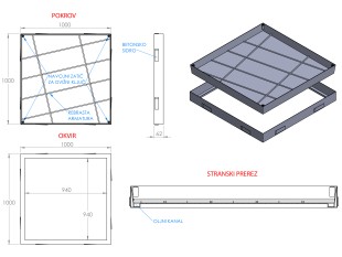 OLJNI JAŠEK - POKROV z dnom in jekleno armaturo 1000 X 1000 X 62mm INOX