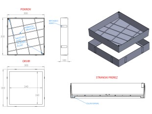 ULJNI ŠAHT – POKLOPAC sa dnom i čeličnom armaturom 300 X 300 X 100mm INOX