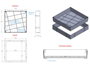 ULJNI ŠAHT – POKLOPAC sa dnom i čeličnom armaturom 700 X 700 X 100mm INOX