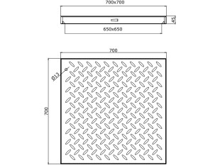 Pokrov VGRADNI v tlak, raven z višino tlaka 700x700x45mm cinkan