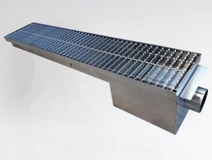 Griglia a pavimento inox con vasca e sifone, dimensioni 150mm x 500mm - 3000mm x Ø50mm / Ø75mm orizzontale/verticale CARRABILE ANTISCIVOLO