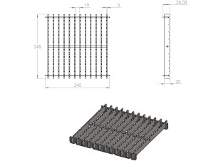 Inox talni sifon Z REŠETKO, dimenzij 250mm x 250mm x 213mm Ø75mm horizontalno POVOZEN PROTIZDRSEN s PRIROBNICO za HIDROIZOLACIJO