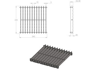 Sifone a pavimento con griglia, 250mm x 250mm x 176mm Ø50mm verticale, CARRABILE ANTISCIVOLO con FLANGIA per IMPERMEABILIZZAZIONE