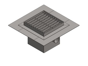 Inoks podni sifon s rešetkom dimenzija 200mm x 200mm x 188mm Ø50mm vodoravno POGODAN ZA PRELAZAK VOZILOM PROTUKLIZAN s PRIRUBNICOM za HIDROIZOLACIJU