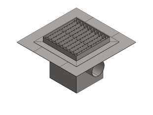 Inox talni sifon Z REŠETKO, dimenzij 200mm x 200mm x 213mm Ø75mm horizontalno POVOZEN PROTIZDRSEN s PRIROBNICO za HIDROIZOLACIJO