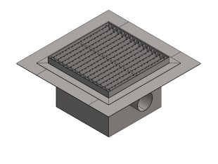 Inoks podni sifon s rešetkom dimenzija 300mm x 300mm x 213mm Ø75mm vodoravno POGODAN ZA PRELAZAK VOZILOM PROTUKLIZAN s PRIRUBNICOM za HIDROIZOLACIJU