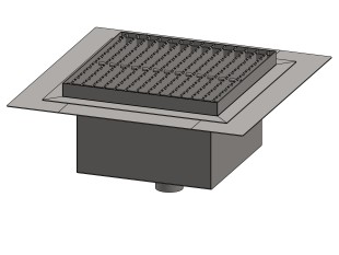 Inoks podni sifon s rešetkom dimenzija 300mm x 300mm x 176mm Ø50mm okomito POGODAN ZA PRELAZAK VOZILOM PROTUKLIZAN s PRIRUBNICOM za HIDROIZOLACIJU