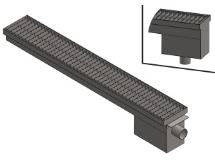 Inox protizdrsna talna rešetka s koritom,sifonom in košaro. Dimenzij:150mm x 1000mm ,odtok opcija Ø50mm / Ø75mm ,smer odtoka opcijsko horizontalno ali vertikalno-POVOZNA,PROTIZDRSNA brez PRIROBNICE za HIDROIZOLACIJO