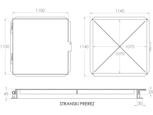Pokrov NADVGRADEN pohoden INOX-SOLZA dim. 1140X1140X45 mm 