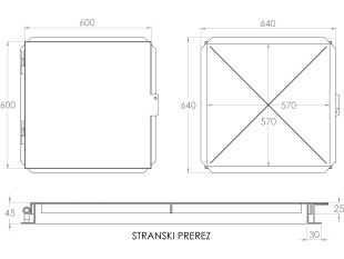 POKROV KOVINSKI NADVGRADNI VROČE CINKAN 640mm X 640mm X 45mm 