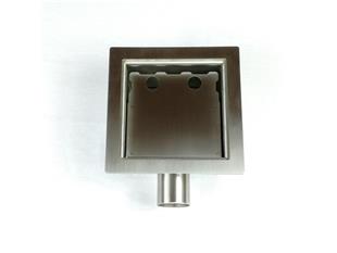 Sifone a pavimento con coperchio di 5mm  MODELLO FORATO (CARRABILE) 300x300x121mm INOX Ø50mm orizzontale