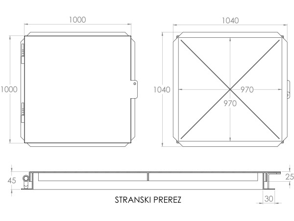 POKROV KOVINSKI NADVGRADNI VROČE CINKAN 1040mm X 1040mm X 45mm