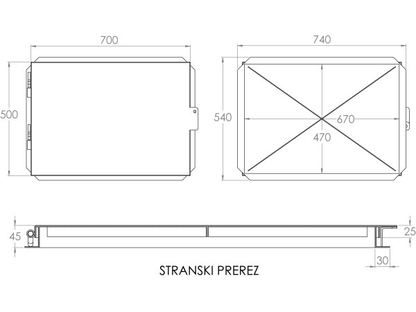 POKROV KOVINSKI NADVGRADNI VROČE CINKAN 540mm X 740mm X 45mm 