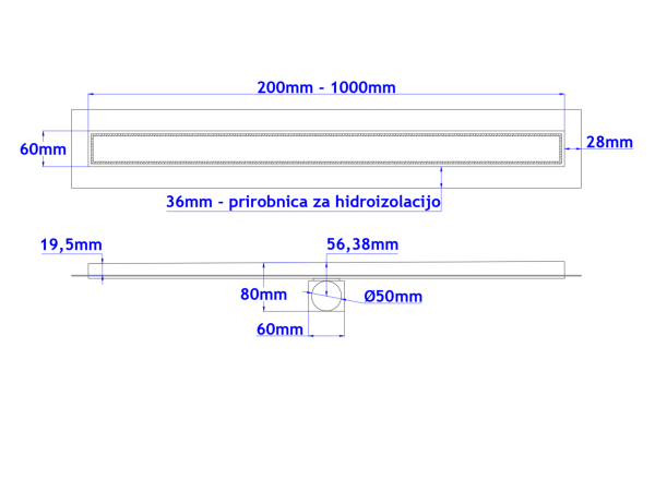 Odvod za tuš INOX graviran